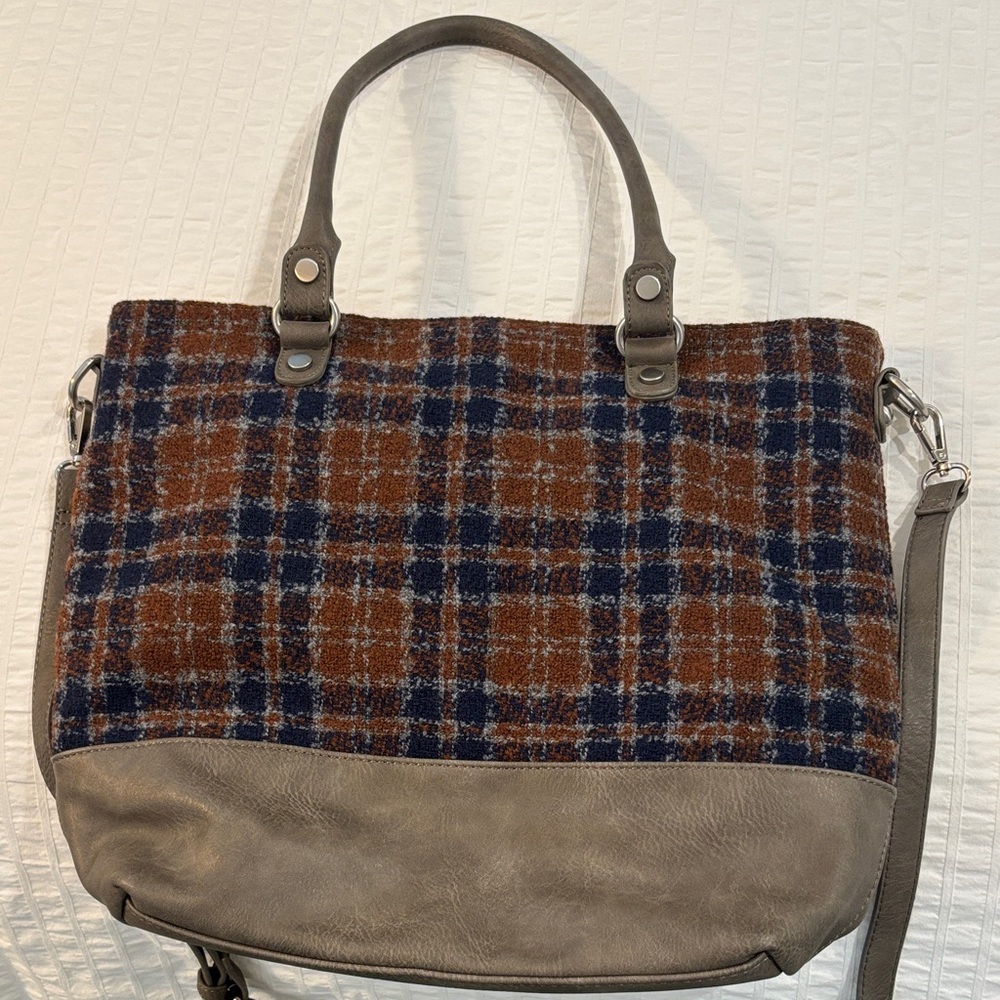 Plaid Purse/Tote Bag with Faux Leather Trim - Picture 6 of 6
